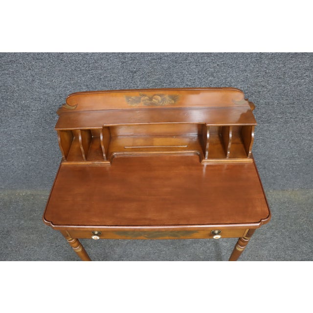 Mid 20th Century Mid-Century Hitchcock Style Cherry Writing Desk With Stenciled Fruit Decoration For Sale - Image 5 of 15