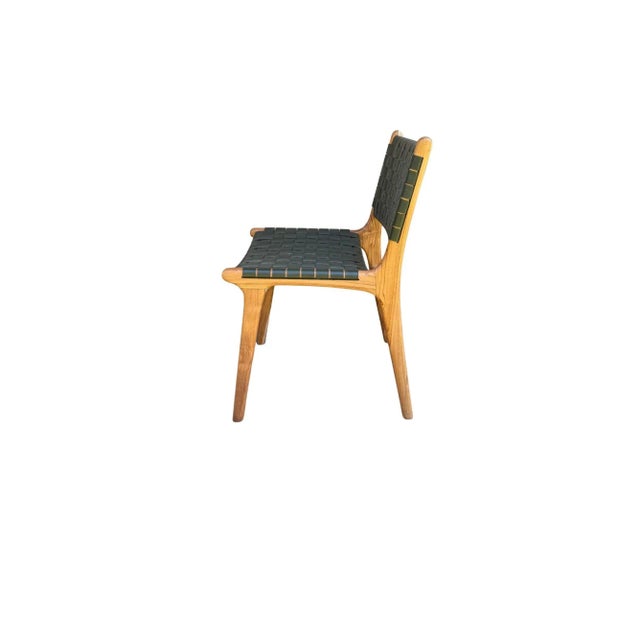 Not Yet Made - Made To Order Pair Teak Wood Framed Chairs, With Woven Leather Seat For Sale - Image 5 of 7