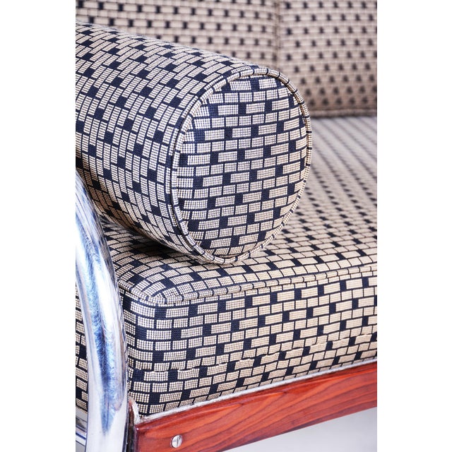 Bauhaus Sofa in Chrome and Backhausen Fabric attributed to R. Slezák, Czech, 1930s For Sale - Image 10 of 11