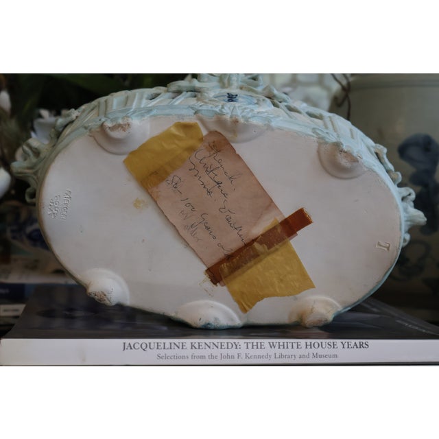 French Antique 1800's French Toul-Bellevue j.a. Blue & Ivory Pierced Faience Centerpiece Basket For Sale - Image 3 of 18
