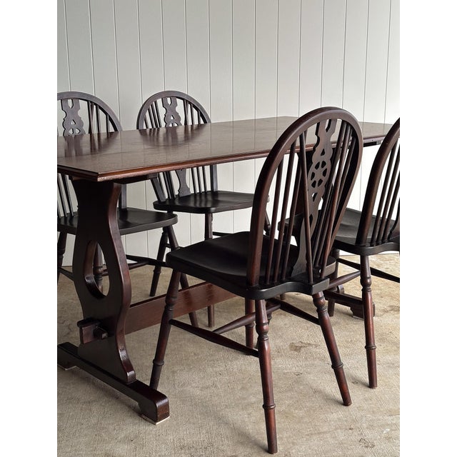 Antique English Country Oak Trestle Dining Table For Sale - Image 4 of 18