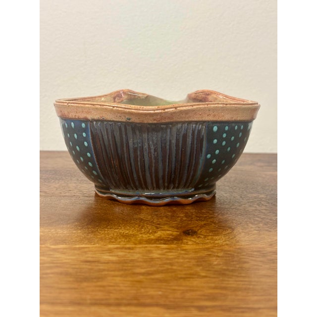 Vintage Studio Pottery Pouring Bowl in Cobalt Blue and Turquoise Glaze For Sale In Miami - Image 6 of 10