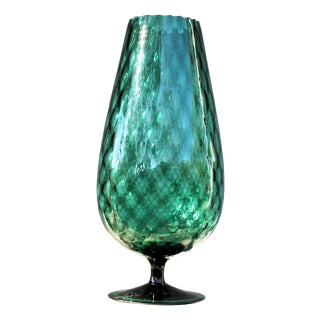 Mid-Century Modern Emerald Green Hand-Blown Art Glass Pedestal Vase, 1970s For Sale