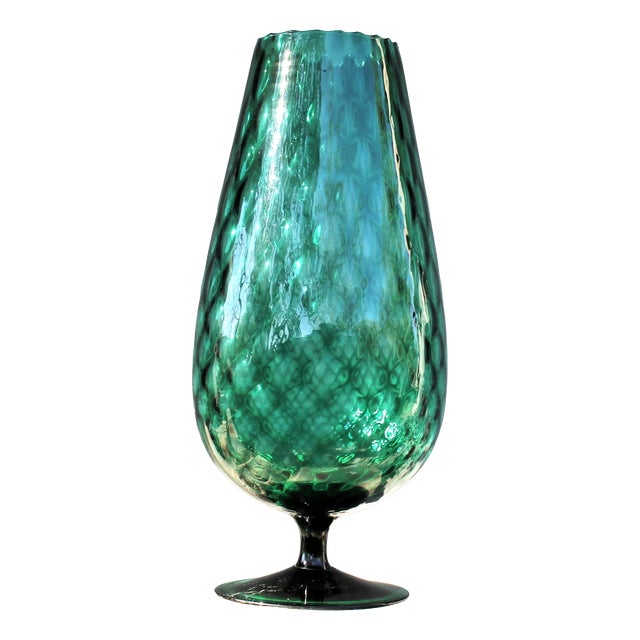 Mid-Century Modern Emerald Green Hand-Blown Art Glass Pedestal Vase, 1970s For Sale