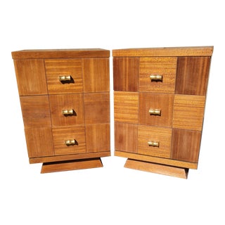 Pair 1960s Mid Century Kent Coffey Bedside Tables in Honey Walnut For Sale