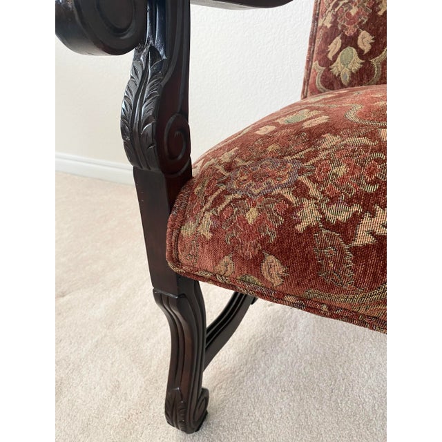 Late 20th Century Baroque Style Renaissance Revival Tuscan Tall Back Carved Open Armchairs Upholstered Seat and Back For Sale - Image 12 of 17