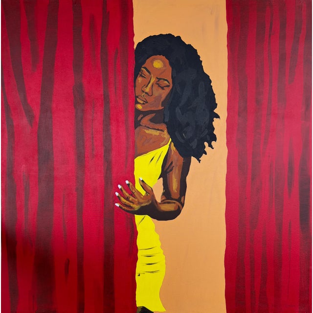 Contemporary Behind the Curtains, Acrylic on Canvas, Emmanuel Akolo, (2022) For Sale - Image 3 of 3