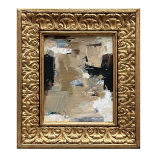 Black and White Abstract Painting in Vintage Gold Frame For Sale