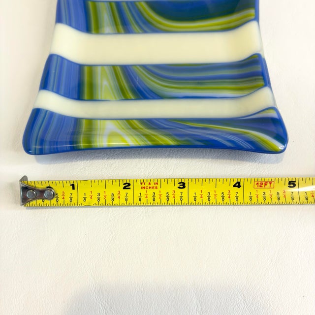 Vintage Fused Rectangular Wavy Striped Art Glass Plate Tray For Sale - Image 11 of 12