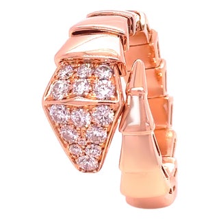 Bvlgari 18ct Yellow Gold Serpenti Scaglie Viper Diamond Ring 0.53ct 6.63g, Size 5.75 For Sale
