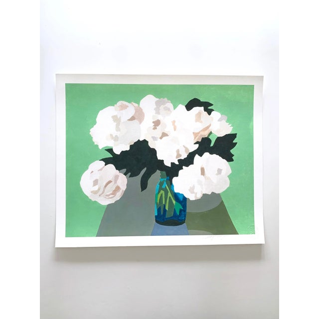 Jade Scandinavian White Peony Bouquet in a Jade Room Art Giclee by Neicy Frey For Sale - Image 8 of 8