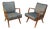 Lounge Chairs in Cherry Wood & Blue-Silver Fabric from Knoll, Germany, 1950s, Set of 2 For Sale