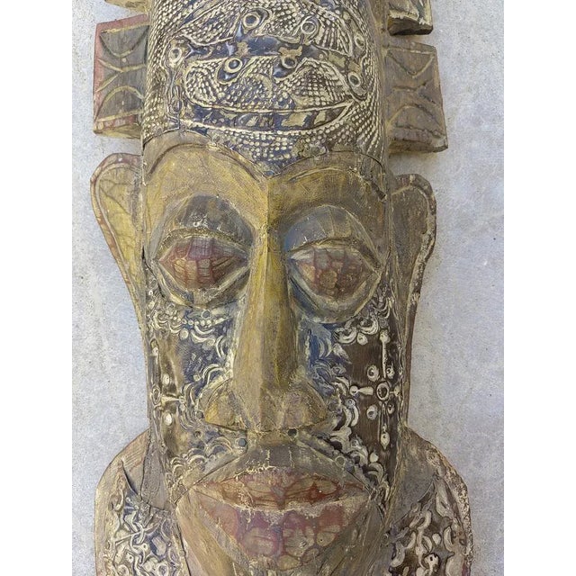 African Mask in Carved Wood, 1950s For Sale - Image 6 of 12