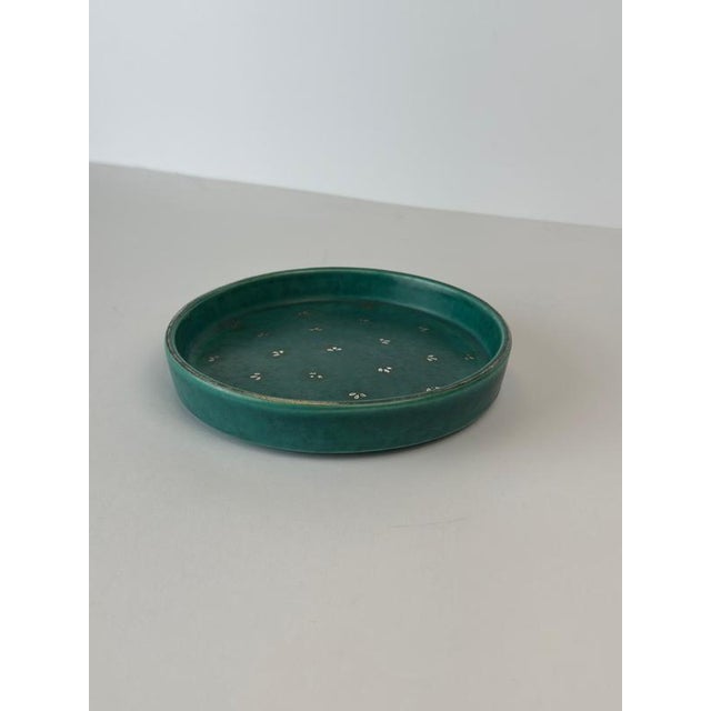 Metal Argenta Bowl in Turquoise Ceramic by Wilhelm Kåge for Gustavsberg, Sweden, 1950s For Sale - Image 7 of 11