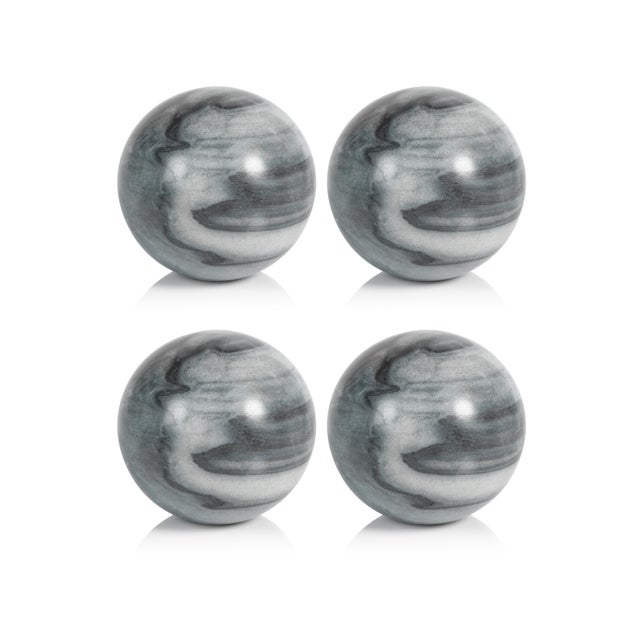 2020s Monza Gray Marble Fill Decorative Balls, Set of 4, 4.5" For Sale - Image 5 of 5