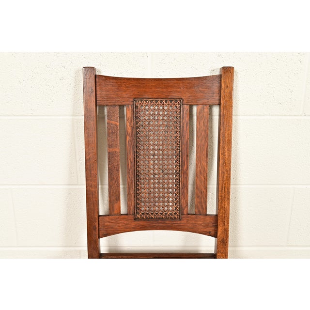 Lifetime Furniture Antique Mission Oak and Cane Arts & Crafts Dining Chairs, Set of Five For Sale In South Bend - Image 6 of 11