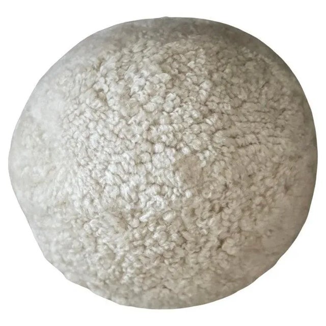 White Large Round Sherpa Sphere Accent Pillow in Pearl Natural For Sale - Image 8 of 8
