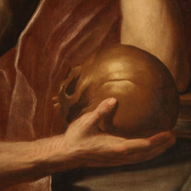 Italian Artist, Saint Jerome in Meditation, 1670, Oil on Canvas For Sale - Image 12 of 16