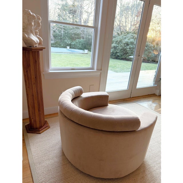 Circular Swivel Chair in Camel Toned Suede For Sale - Image 14 of 16