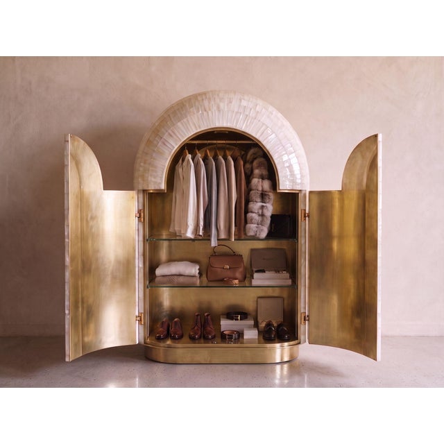 Brass Arcana Mother of Pearl and Brass Cabinet or Wardrobe For Sale - Image 8 of 13