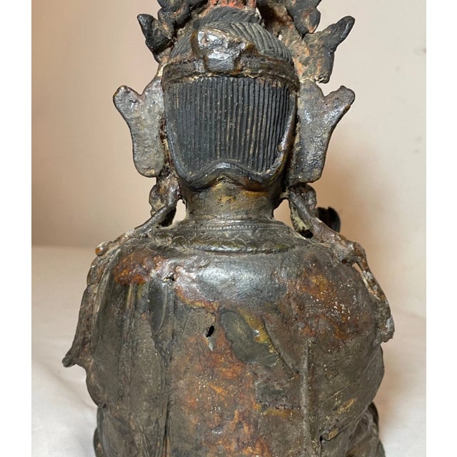 Antique 1600's Ming Dynasty Chinese Bodhisattva Guanyin Bronze Statue Sculpture For Sale - Image 13 of 16