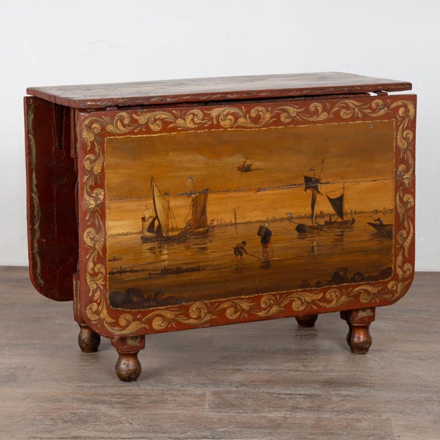 Early 19th Century Original Hand Painted Dutch Drop Leaf Table Console For Sale - Image 16 of 16