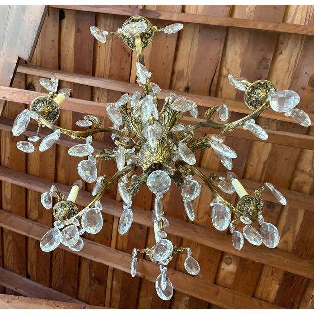 Vintage Early 1960s Brass + Crystal Chandelier - 6 Arms/ Lights For Sale - Image 4 of 6