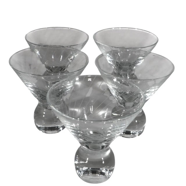 Mid-Century Modern Set of Five Mid Century Ball Base Martini Cocktail Glasses For Sale - Image 3 of 6