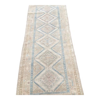 Antique Blue Runner Rug With Geometric Design | 3x10 For Sale