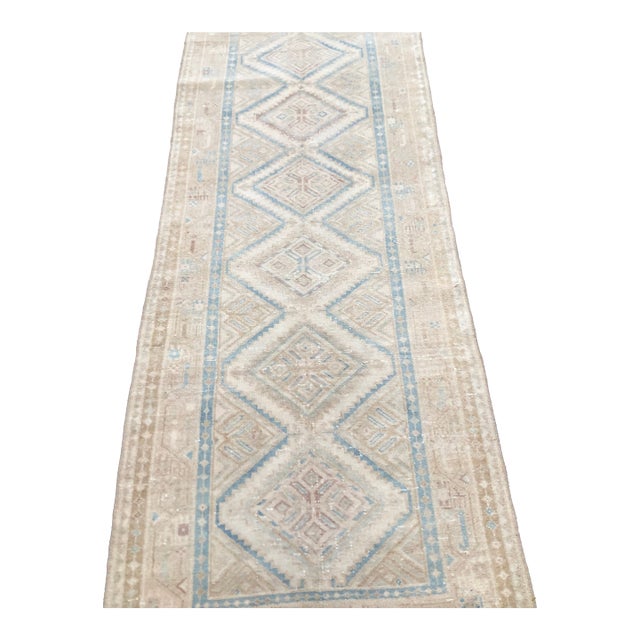 Antique Blue Runner Rug With Geometric Design | 3x10 For Sale