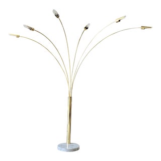 1960s Italian Multi-Arm Brass and Marble Arc Floor Lamp For Sale