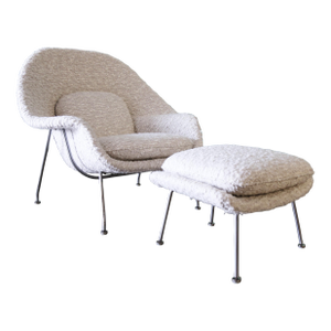 1960s White Attributed Knoll Womb Chair and Ottoman Holly Hunt Eero Saarinen Mid Century Modern
