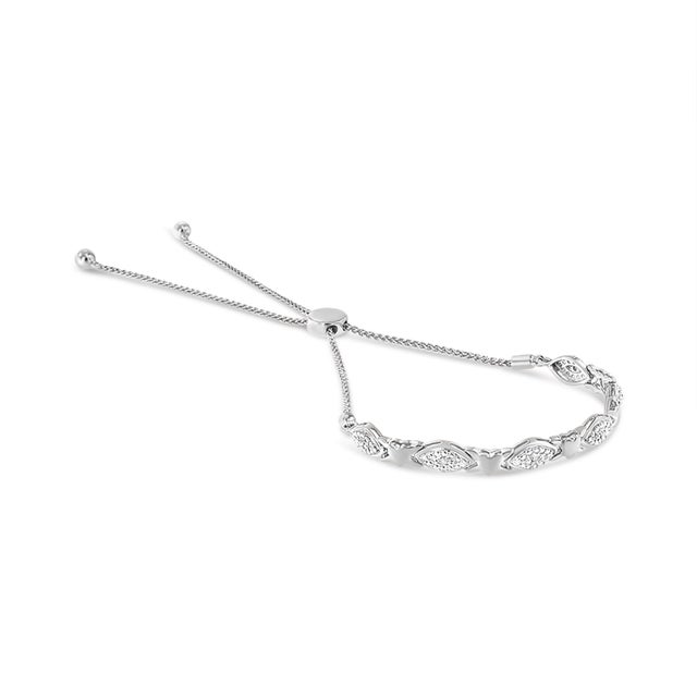925 Sterling Silver Diamond Accent Alternating Marquise Shape and Heart Links Bolo Bracelet (I-J Color, I3 Clarity) - Adjustable 6" to 9" For Sale - Image 4 of 5