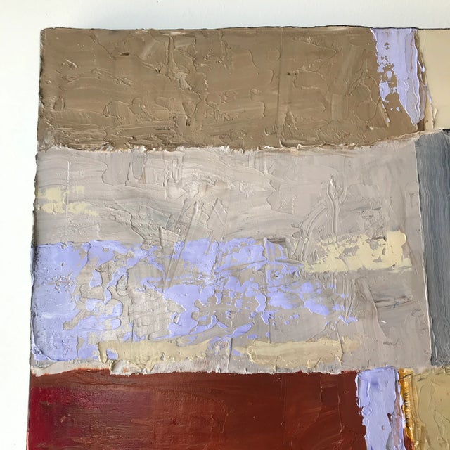 Abstract painting by Stan Edwards, this painting has layers of thick paint arranged in a rectangular composition. It’s...