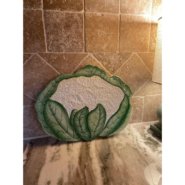 1970s Italian Green and White Majolica Cauliflower Trivet Wall Decor For Sale - Image 10 of 12