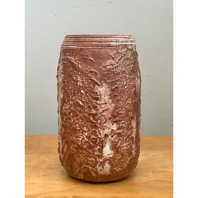 Vintage Brown Textured Studio Pottery Vase For Sale - Image 4 of 12