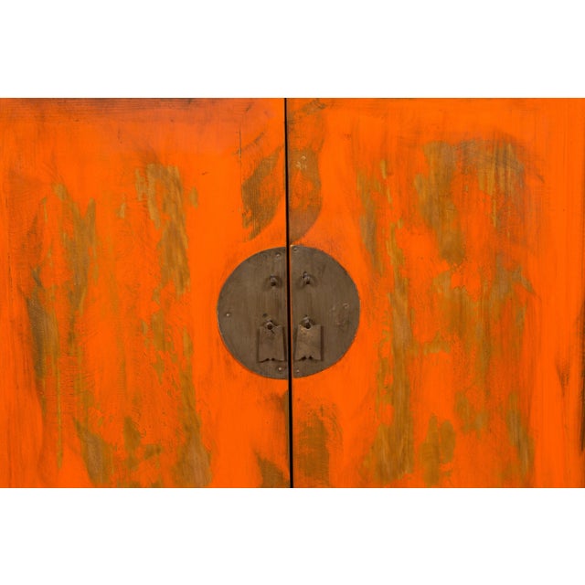 Chinese Late Qing Dynasty Elm Side Cabinet with Custom Orange Lacquer For Sale - Image 11 of 13