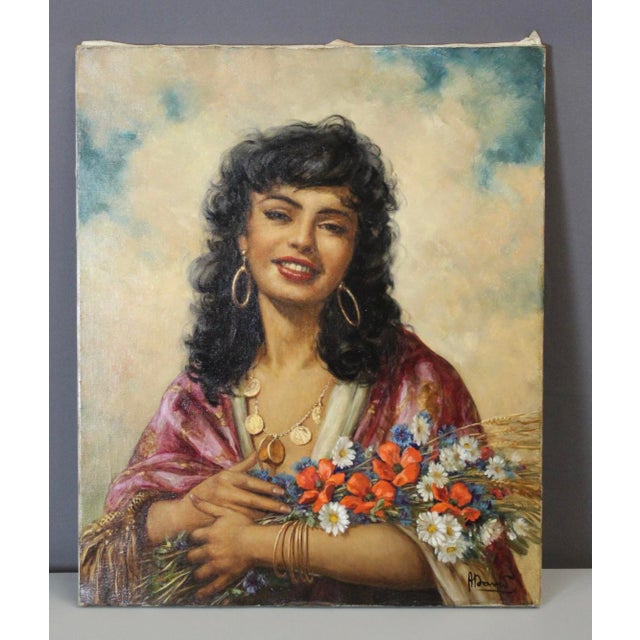 Alain David, The Woman with the Bouquet, 1950s, Oil on Canvas For Sale - Image 10 of 10