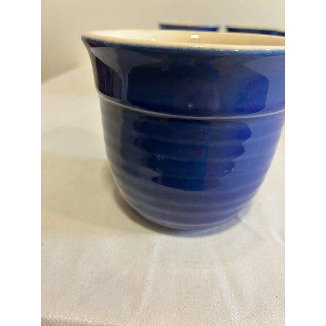 Ceramic Vintage Emile Henry France Cobalt Blue Ribbed Mugs, Set of 4 For Sale - Image 7 of 8