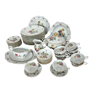Vintage Mitterteich Bavaria Meissen Floral Scalloped Gilded China- A Set of 38 Pieces