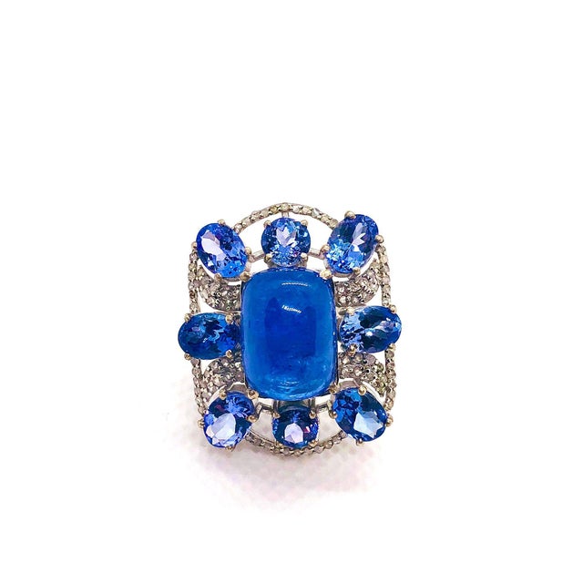 Bochic "Capri" Vintage Tanzanite & Diamonds Retro Ring Set 18K Gold & Silver For Sale - Image 17 of 18