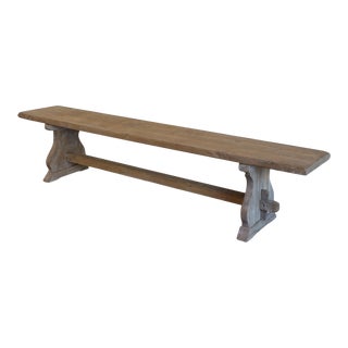 1950s Vintage French Bleached Oak Primitive Rustic Bench For Sale