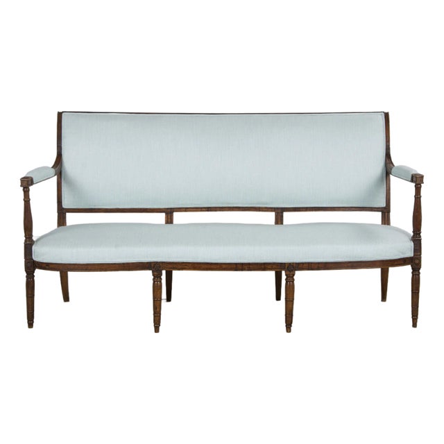 Early 19th Century French Directoire Walnut Settee in Seaglass For Sale