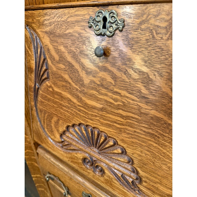 Victorian Carved Oak Wood Side by Side Secretary Desk & Bookcase, Antique For Sale In San Francisco - Image 6 of 12