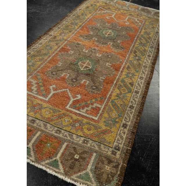 Textile Turkish Mini Rug Oriental Hand Knotted Vintage Rug 1'7" x 3'6" #21032 For Sale - Image 7 of 8