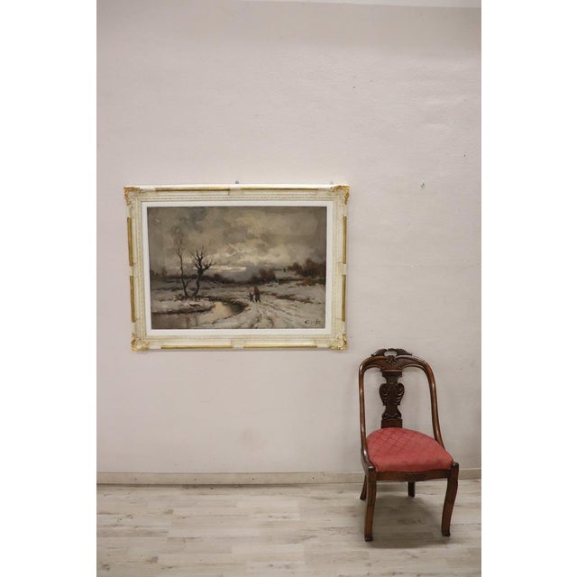 Winter Landscape, Oil Painting on Canvas, Early 20th Century, Framed For Sale - Image 8 of 15