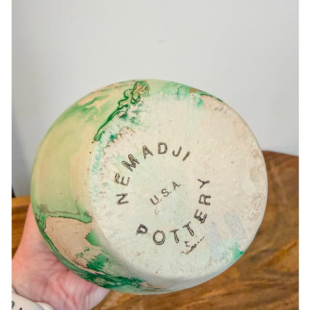 Vintage Nemadji Green Swirl Pottery Vase For Sale - Image 6 of 6