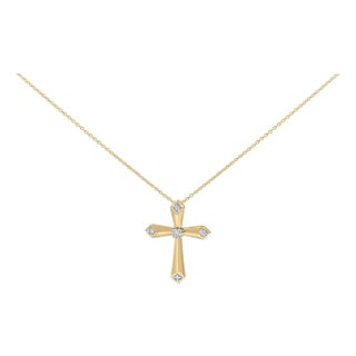 Gold Vermeil Diamond Accent Cross Pendant Necklace For Sale