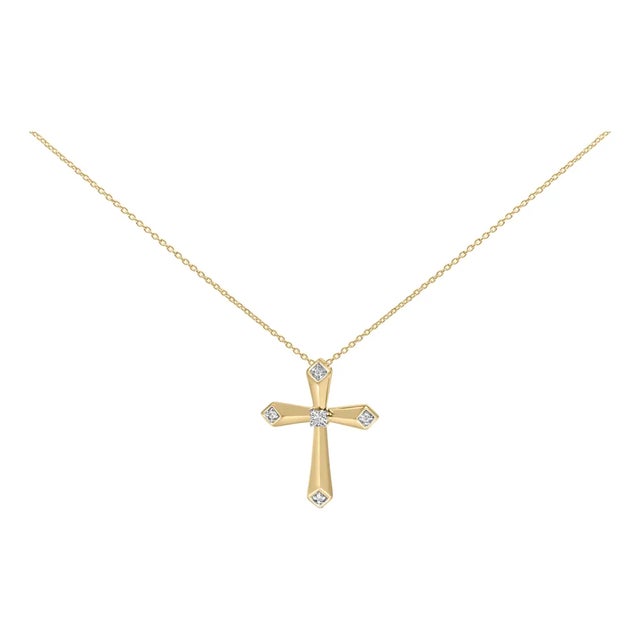 Gold Vermeil Diamond Accent Cross Pendant Necklace For Sale