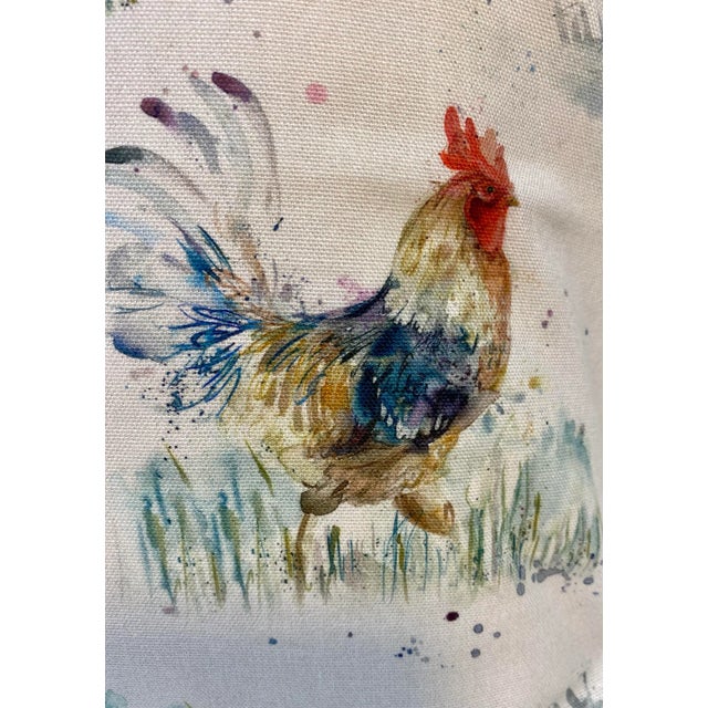 Textile 20” Square Pillow Adorned With a Chicken & Rooster Print - Made in U K For Sale - Image 7 of 11